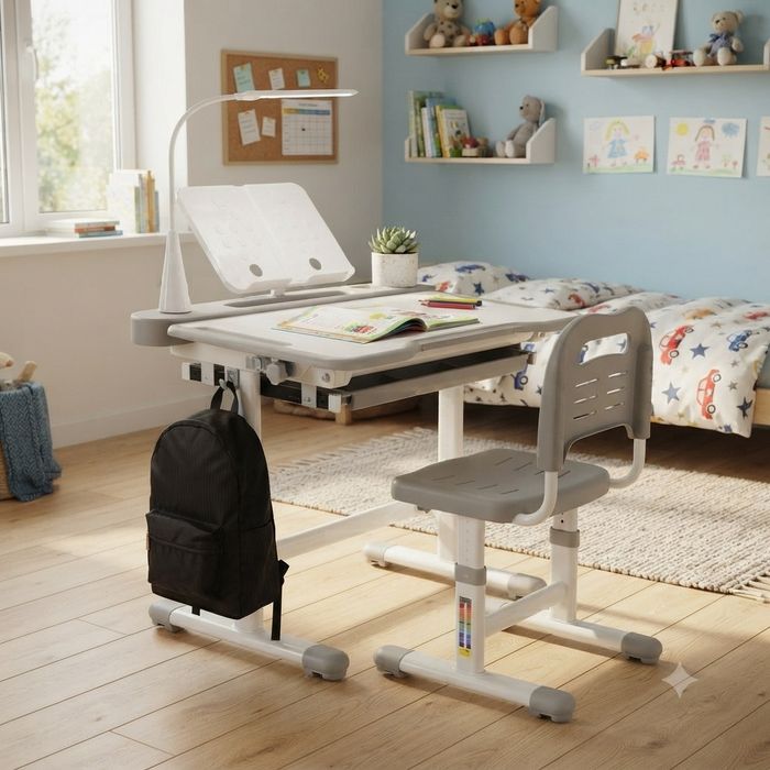 Ergonomiczne biurko dziecięce z krzesłem – Rośnie razem z dzieckiem! (LED + Regulacja)