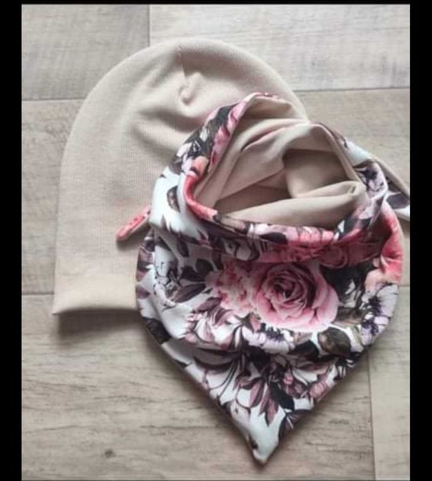 Czapka wiosenna z chustą