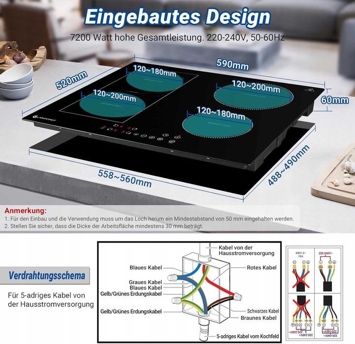 Płyta Indukcyjna do Zabudowy AMZCHEF FS-I72S-FFDD07 Funkcja Boost/408b