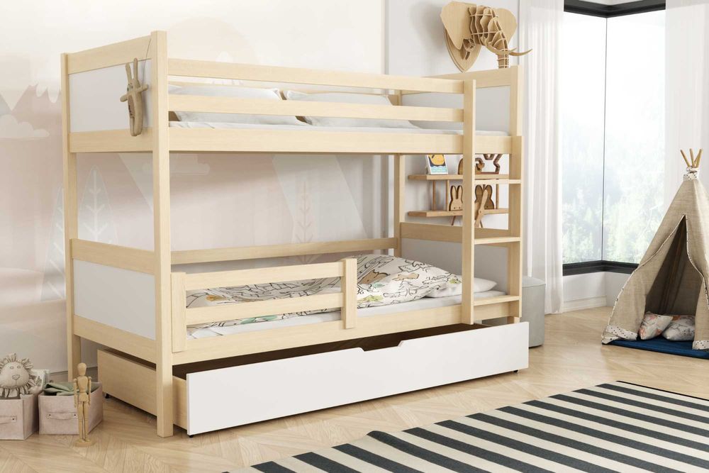 Piętrowe łóżko LEON z drewna sosnowego