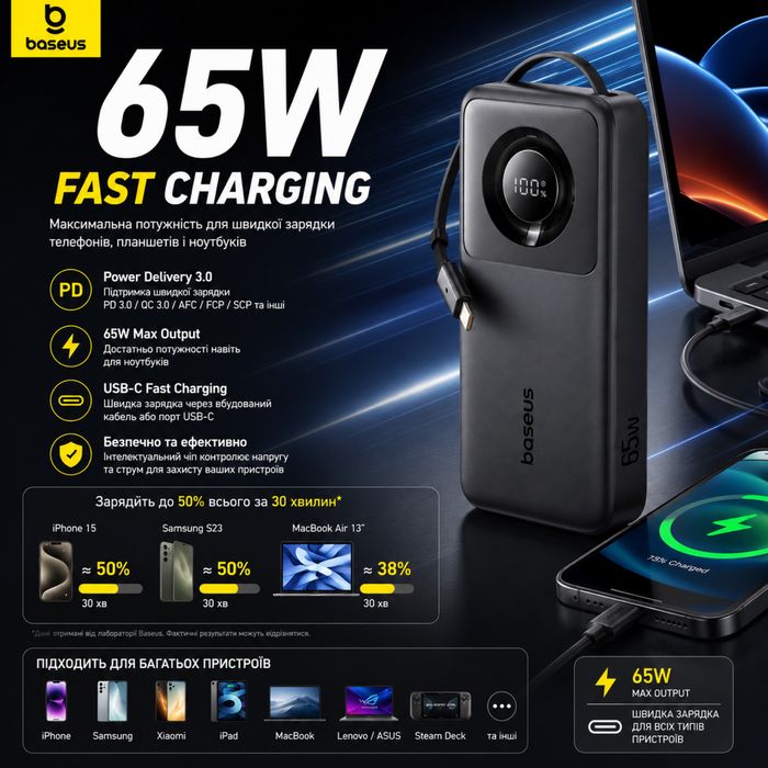 Power Bank Baseus Free2Pull 20000mAh 65W PD USB-C