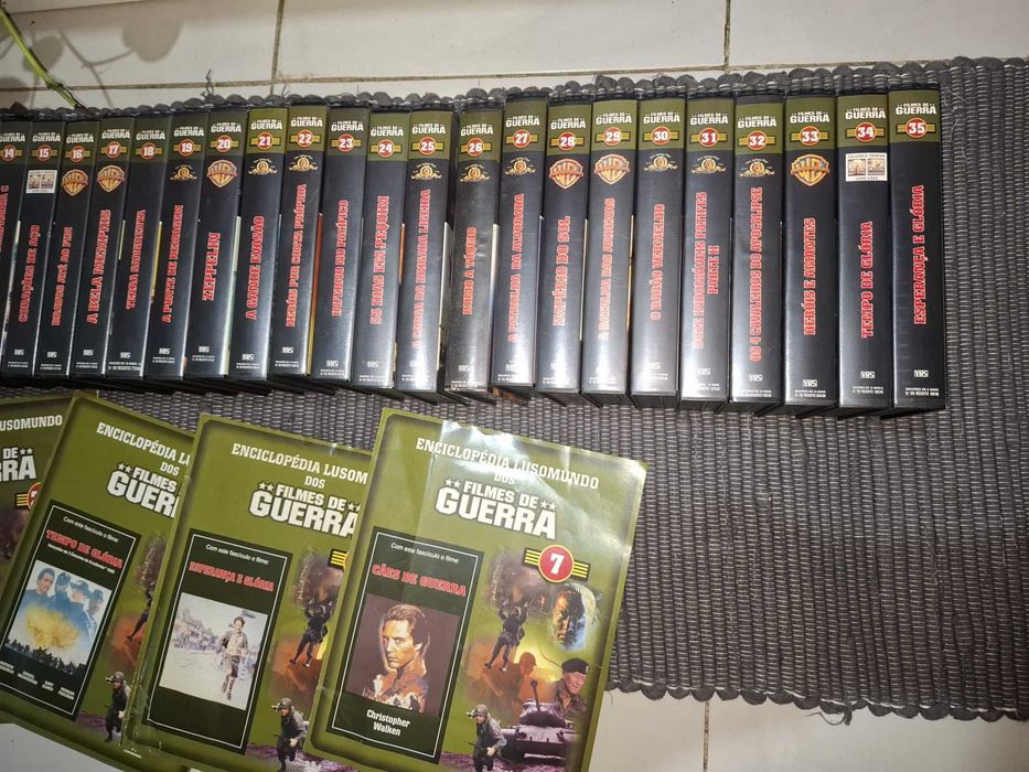 RARIDADE Coleção Completa VHS Enciclopédia Lusomundo Filmes de Guerra 35 Cassetes