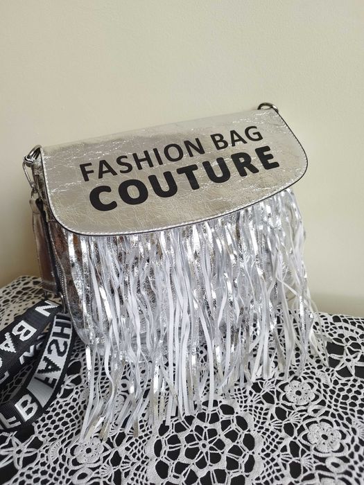 %_Fashion Couture_torebka / listonoszka_BOHO_frędzle - srebrna