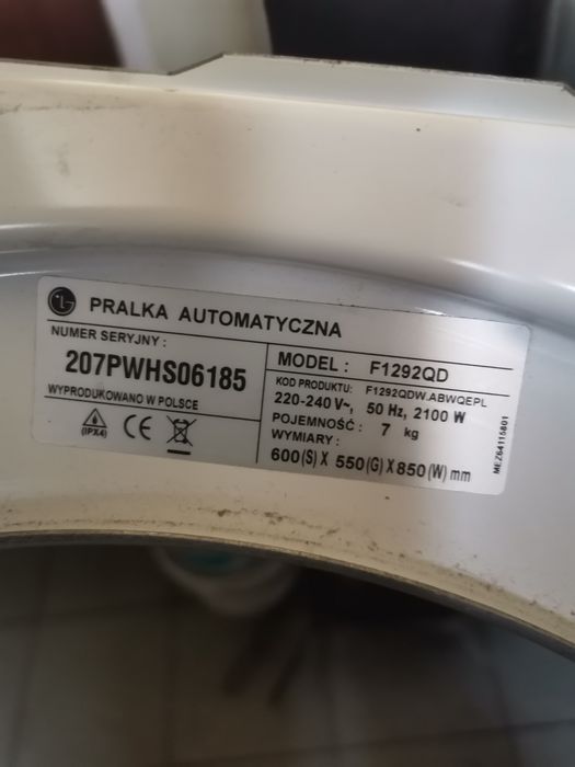 Części pralka LG F1292QD uszkodzona w całości lub na częśxi