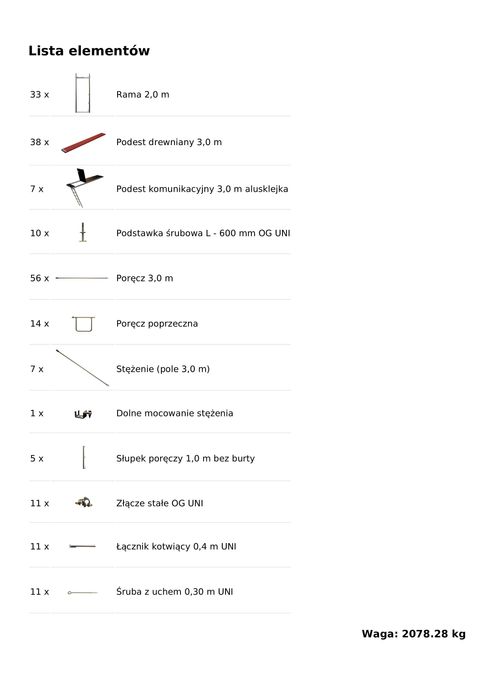 Rusztowanie szczytowe 12 x 16,2 m Ramy stalowe 2m podest drewniany 3m