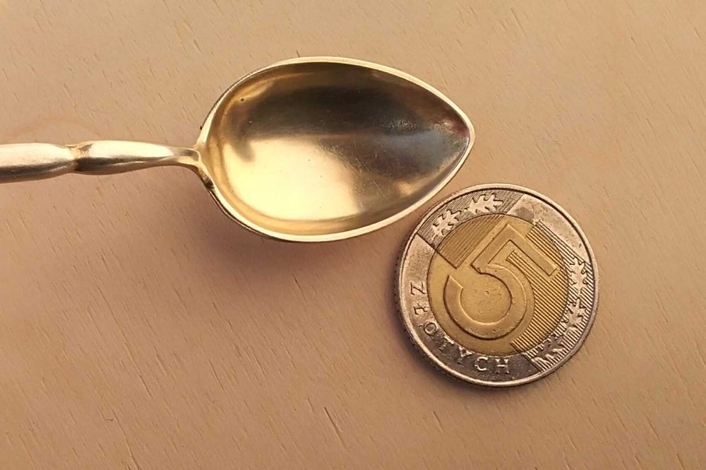 Srebrna łyżeczka srebro 830s M.Aase 9,4g 9,7cm złocona