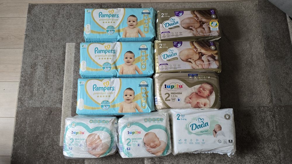 Pieluszki rozmiar 2 Pampers, Dada i Lupilu 375 sztuk!