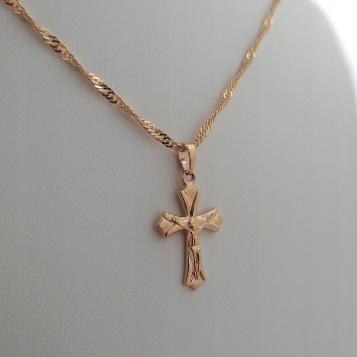 Złoty Łańcuszek Singapur + Krzyżyk 18k Gwarancja