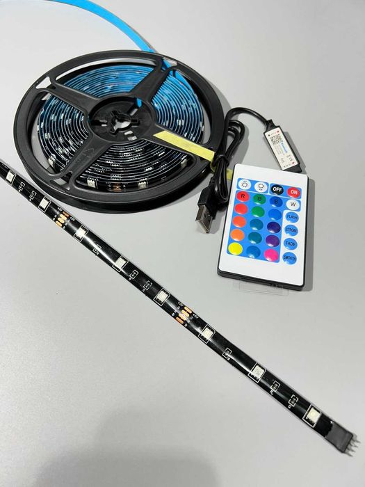 Светодиодная RGB LED лента 5м Bluetooth + Пульт от USB, SMD 5050, IP65