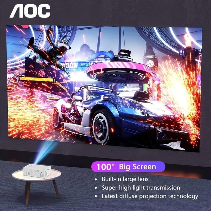 Projetor AOC LED HD com ligação ao telemóvel – até 80”