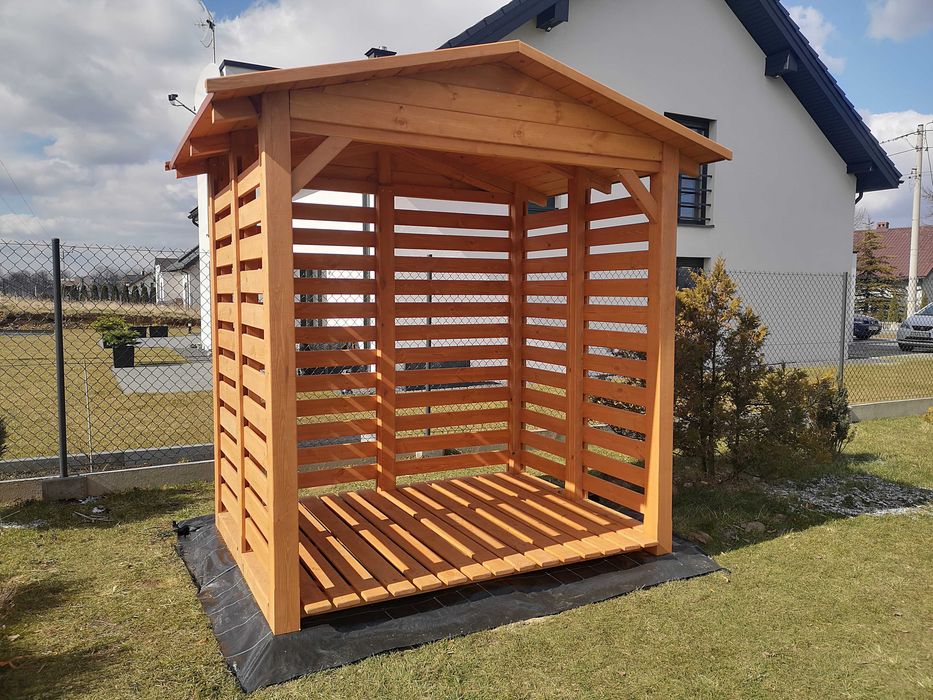 Drewutnia 2 x 1,5m, wiata na drewno z dachem prostym dwuspadowym
