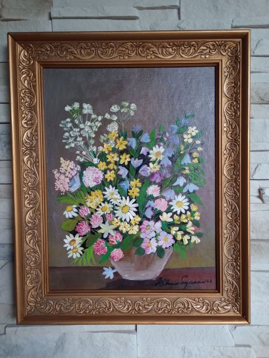 Piękny Obraz Olejny "Bukiet Polnych Kwiatów" – Helena Sojakka (1982 r.)