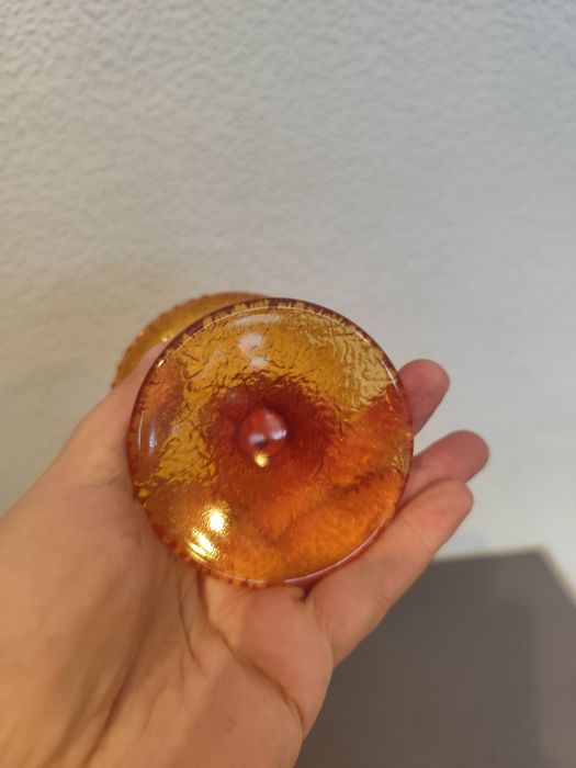 Miodowy bursztynowy pucharek cukiernica vintage retro prl kolorowe szk