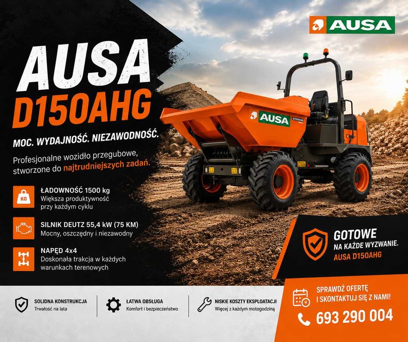 wozidło obrotowe 1,5 t Ausa D150AHG, taczki spalinowe belle 4x4 bmd 300- wynajem
