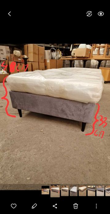 Łóżko kontynentalne pojedyncze tapicerowane 90x200cm z materacem NOWE