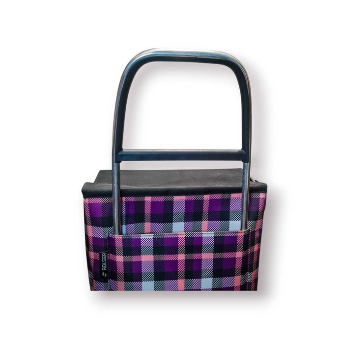 Carrinho Compras ROLSER – Dobrável • Tecido Xadrez Roxo