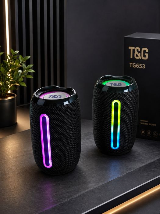 Портативная Bluetooth-колонка TG653 с RGB-подсветкой — мощный звук, TWS, FM, USB