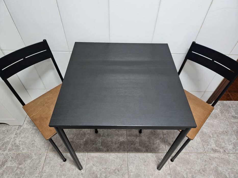 Mesa e 2 cadeiras, preto, 67x67 cm