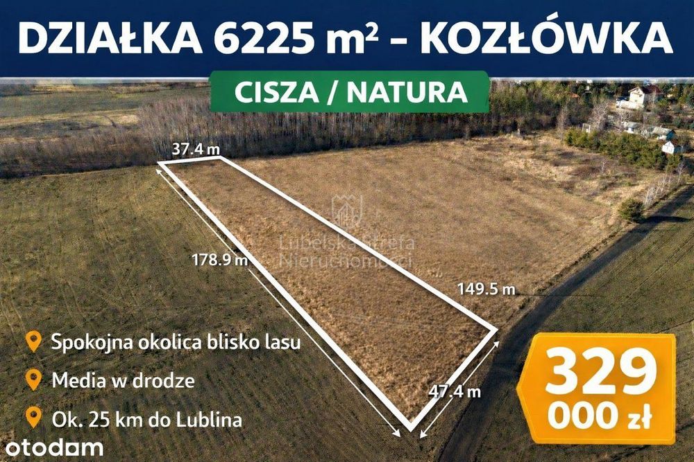 Działka budowlana 60ar Kozłówka - cisza i natura