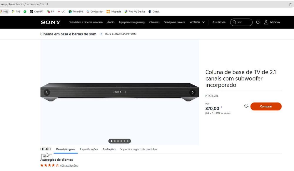 Sony HT-X1 - 2.1 Canais Soundbar / Barra de som - PVP 370€