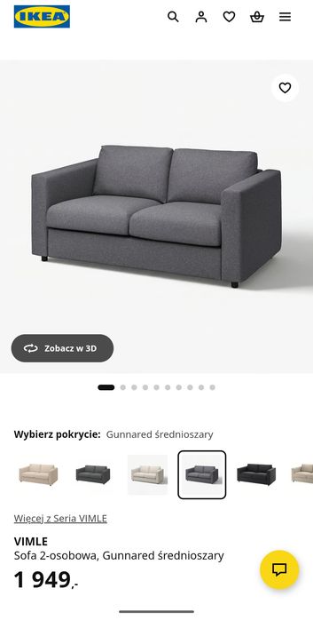 VIMLE Sofa 2-osobowa, Gunnared średnioszary