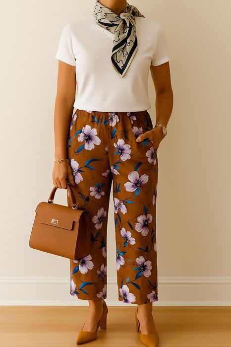 Calças floridas elegantes e alegres - Tamanho XL/XXL - Novas!