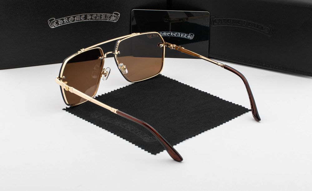 Чоловічі сонцезахисні окуляри Chrome Hearts | UV400 | квадратна лінза | футляр в комплекті | металева оправа