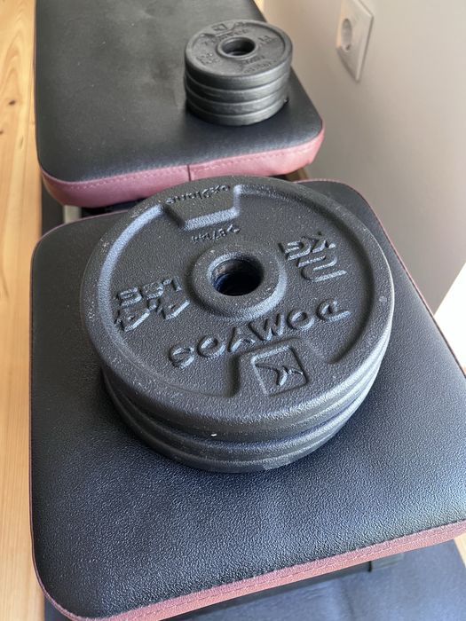 Bench, dumbbells and barbell