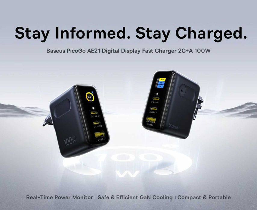Зарядний пристрій BASEUS PicoGo AE21 Digital Display 100W EU (E0121B)