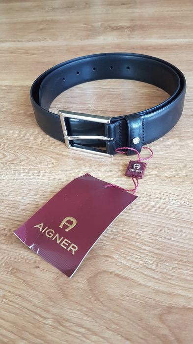 Pasek męski biznesowy Aigner skóra naturalna czarny skórzany gładki