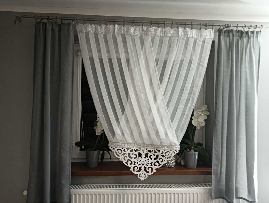 Firana panel ażurowy dekoracyjny z cyrkoniami 120x130 cm kryształ