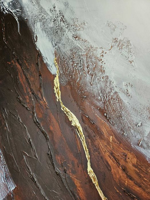 Quadro abstrato com folha dourada