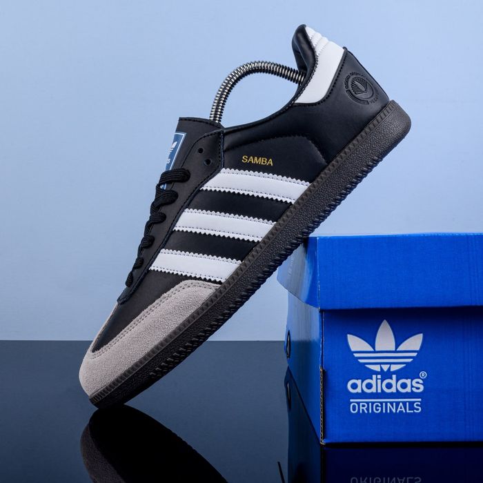 (1903) Акція! Кросівки кеди Adidas Samba сірі з чорним (42 43 44) адідас