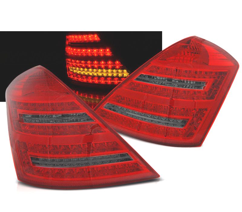 FAROLINS MERCEDES W221 05-09 LED COM PISCAS DINÂMICOS VERMELHO FUMADO