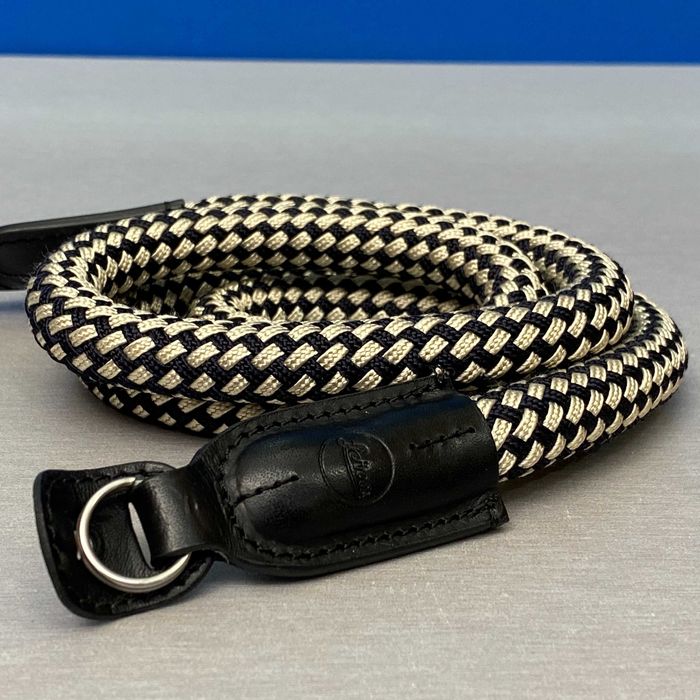 Leica Carrying Strap | Round braided rayon & leather cord | Black/White | 14719