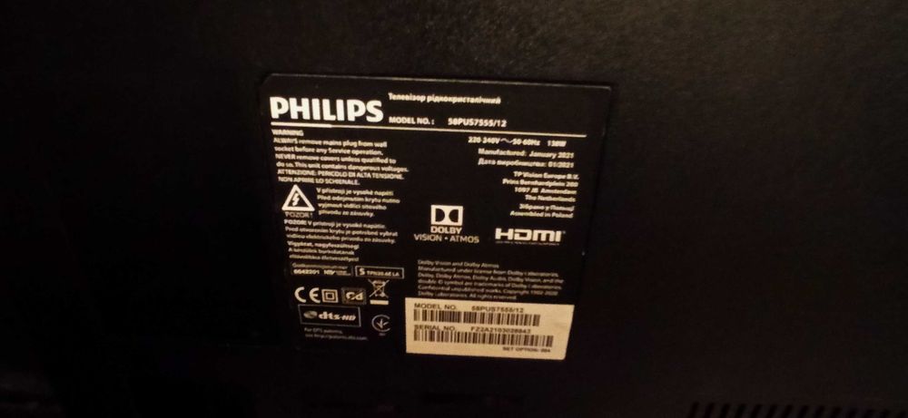 Tv Philips 58PUS7555/12 Smart 4K UHD HDR Hevc uszkodzony- czytaj