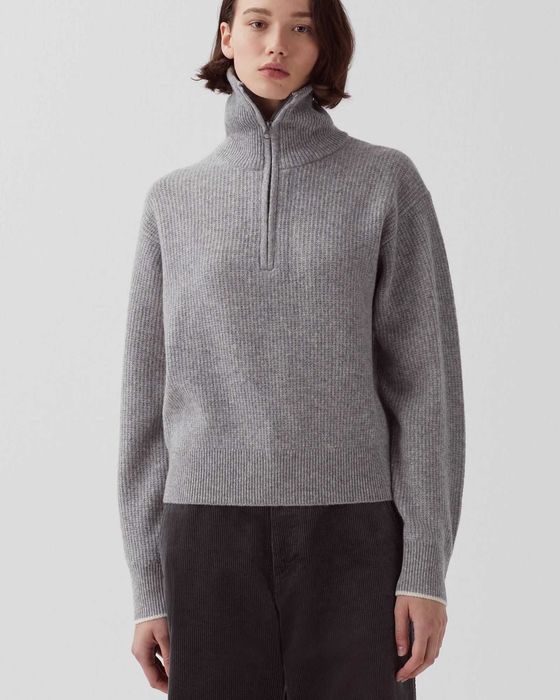 Вкорочений вовняний светр Uniqlo Сірий пуловер на блискавці