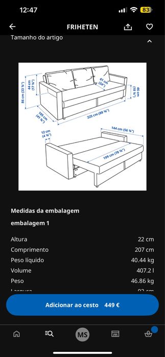 Sofa cama Ikea Friheten bege com entrega