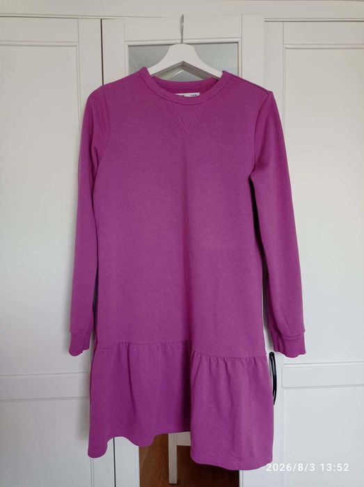 Dresowa sukienka oversize z falbaną streetwear jersey hoodie comfy dress Sinsay M