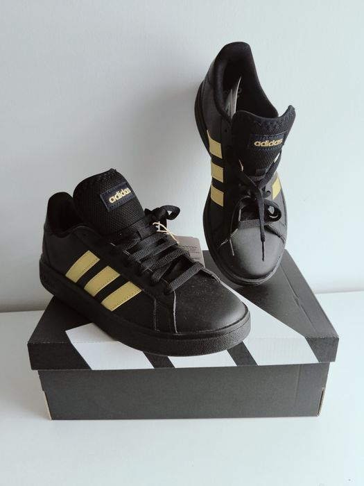 Buty adidas Grand Court Base 2.0 czarne złote paski nowe z metką 38 2/3