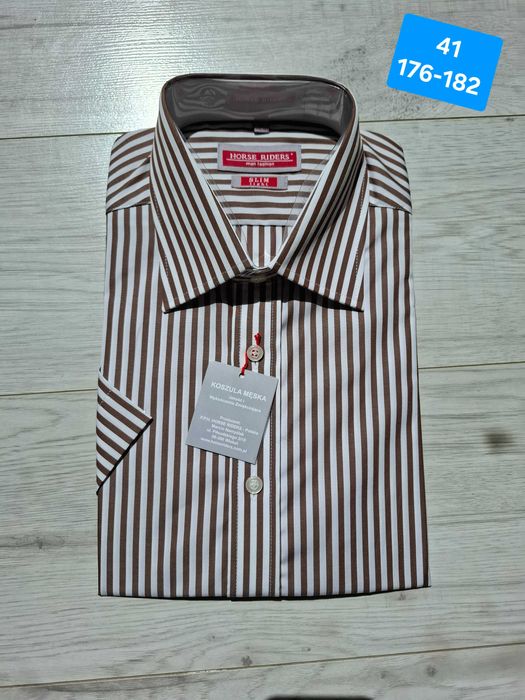 Nowa koszula męska w brązowe paski Horse Riders Slim 41 M/L