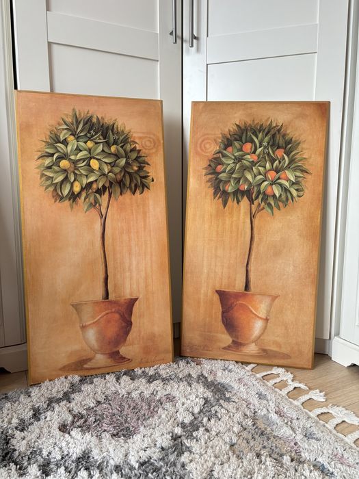 Komplet 2 obrazów 41x81cm na płycie drzewka owocowe