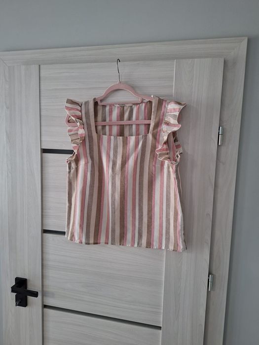 Kolorowa bluzka paski falbanka shein M