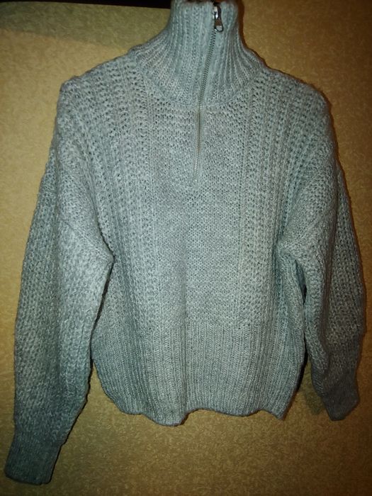 Свитер джемпер женский с горловиной на змейке зип 3/4 Topshop серый