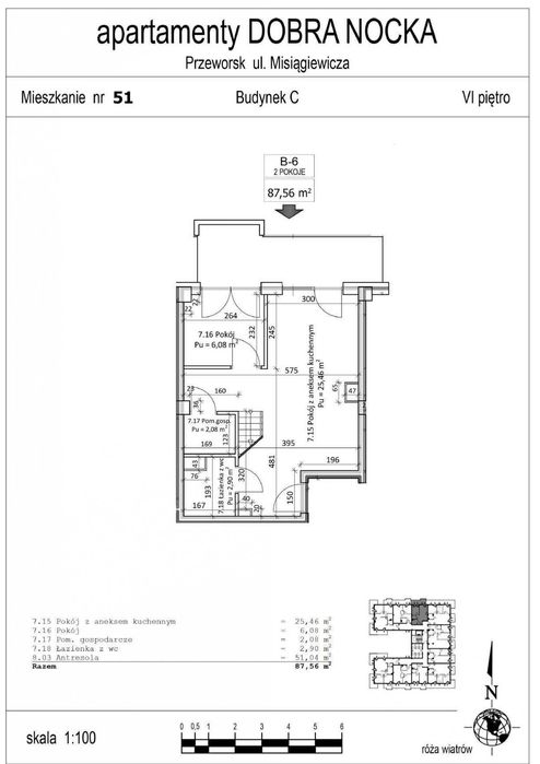 Mieszkanie 87,56 m² Dobra Nocka blok C M51 dwupoziomowe