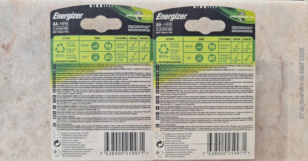 Pilhas recarregáveis energizer