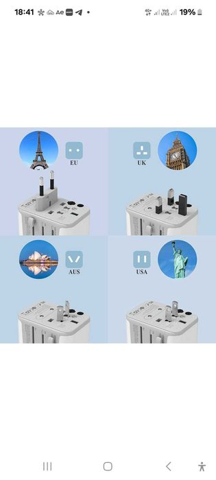 Універсальний адаптер Tessan  White 4x usb 17 Вт для подорожі