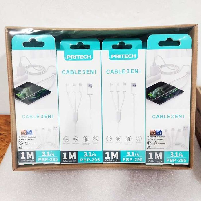 Cabo carga rápida 3 em 1 usb-c micro usb e lightning iphone de 1 metro