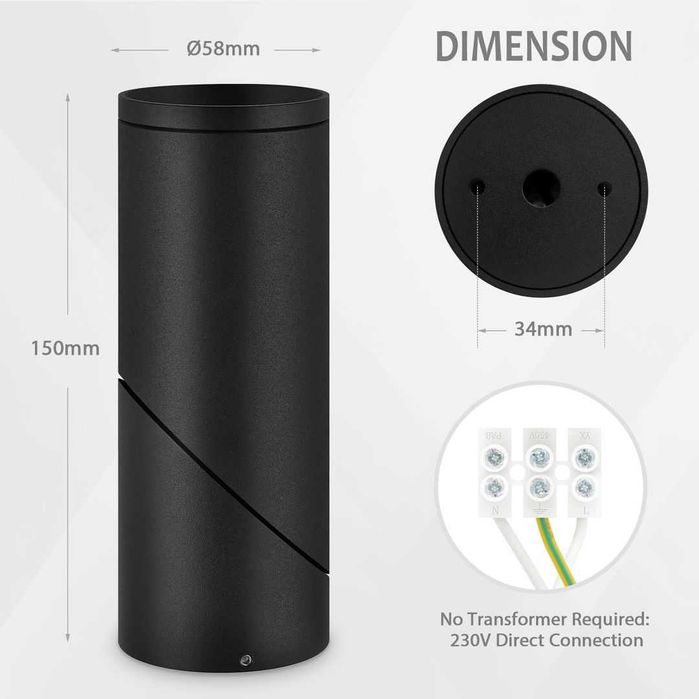 Reflektor natynkowy czarny, obrotowy z gniazdem GU10