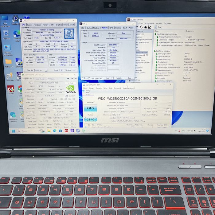 MSI GV62 15,6FHDips i7-7700HQ 16gb 500ssd GeForce GTX 1050 4gb GDDR5